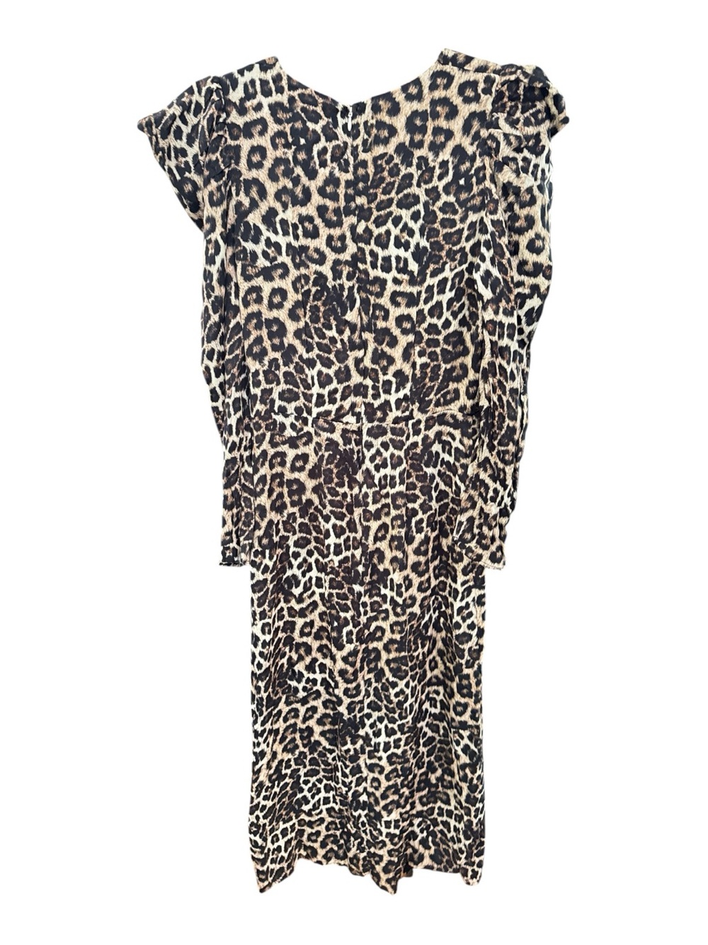 Farm Rio Natural Skin Cream Leopard Midi Dress Puff Sleeve V-Neck NWT Size M - Picture 4 of 7